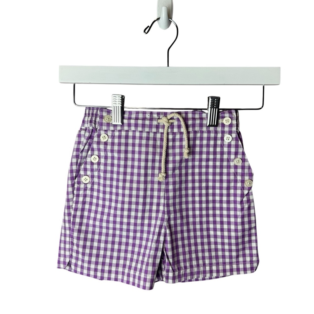Olive Juice Purple Harbor Cream Gingham Shorts 7